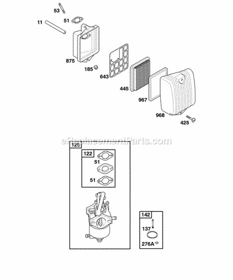Air Cleaner Carburetor Diagram and Parts List for 050032-0115-B1  Briggs and Stratton Engine